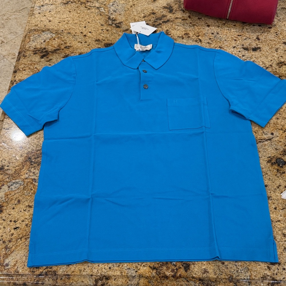 Men's Hermes Blue Polo Shirt with Chest Pocket